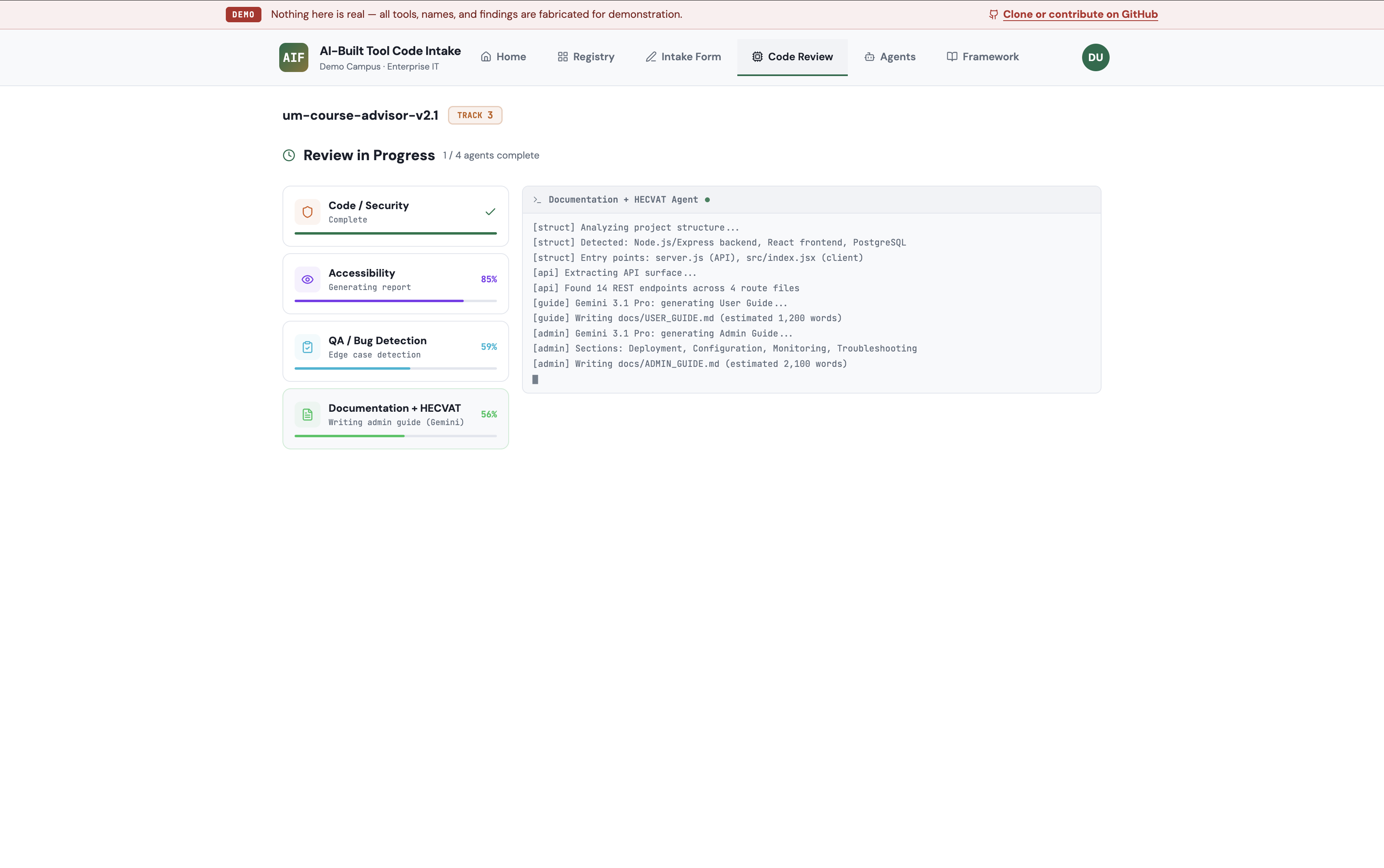review in progress — four agents running